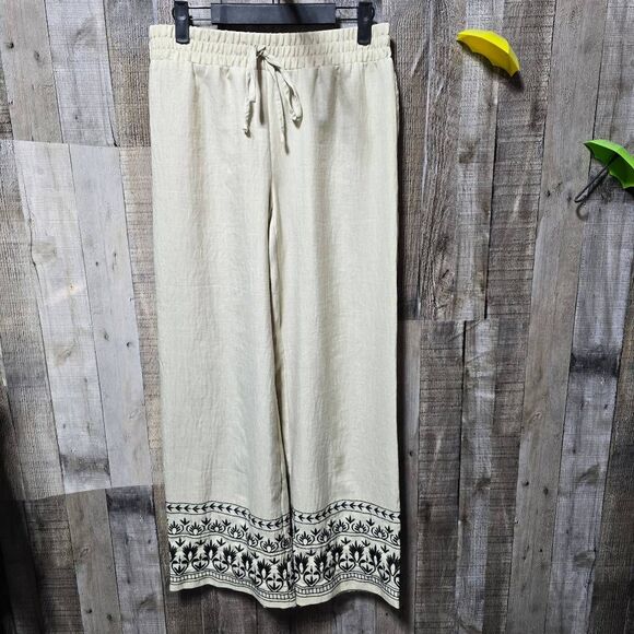 Wren Cream Embroidered Palazzo Wide Leg Pants - Picture 1 of 5